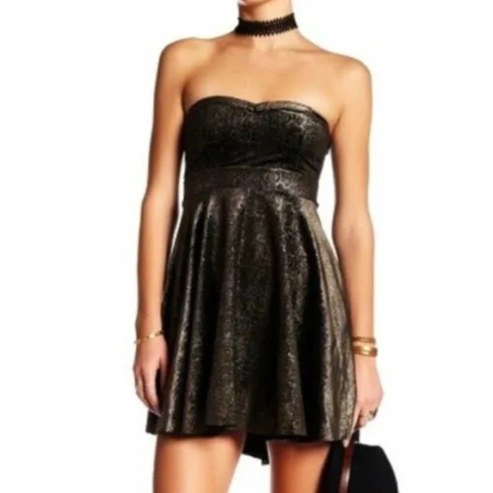 Free People Metallic Velvet Strapless Dress
